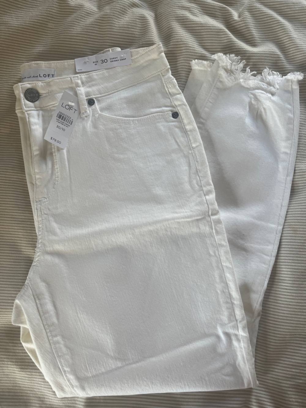 LOFT White Cropped Straight Jeans with Frayed Hem